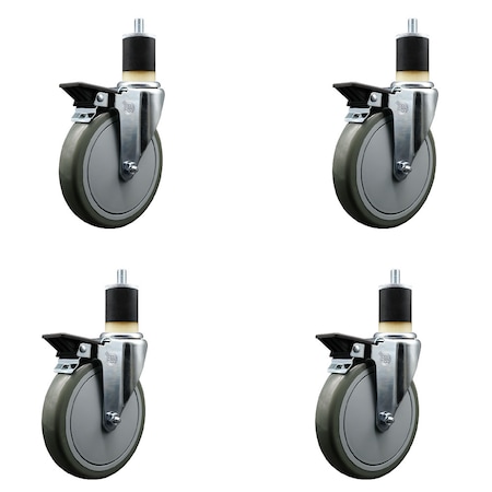Service Caster 6'' Gray Poly Swivel 1-7/8'' Expanding Stem Caster Set with Brake, 4PK SCC-EX20S614-PPUB-PLB-178-4